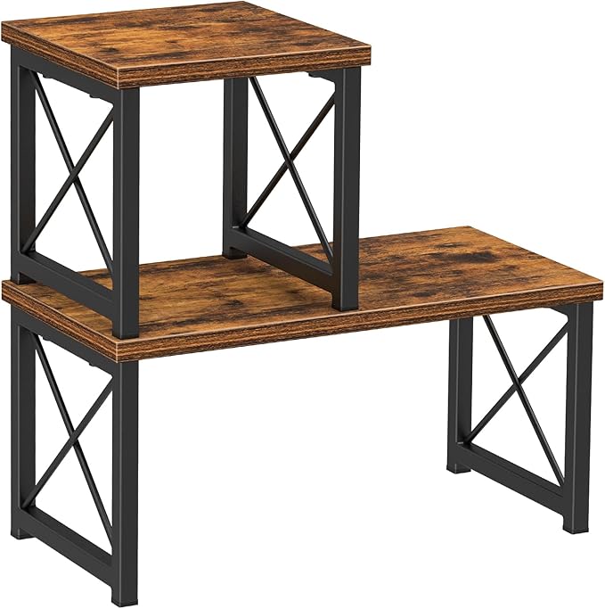 Honiter Desk Shelf Organizer, Desk Shelf for Top of Desk, 2 Tier Adjustable Small Bookshelf Organizer, Freestanding Stackable Desktop Stand, Kitchen Counter Display Rack, Rustic Brown