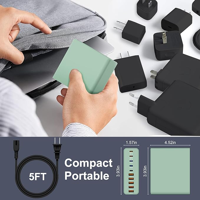 420W USB C Charger Block,10-Port Charging Station GaN Fast Charging Type C & USB A Wall Charger Adapter for MacBook Pro/Air,iPhone,iPad,Dell XPS,Samsung Galaxy(Green)