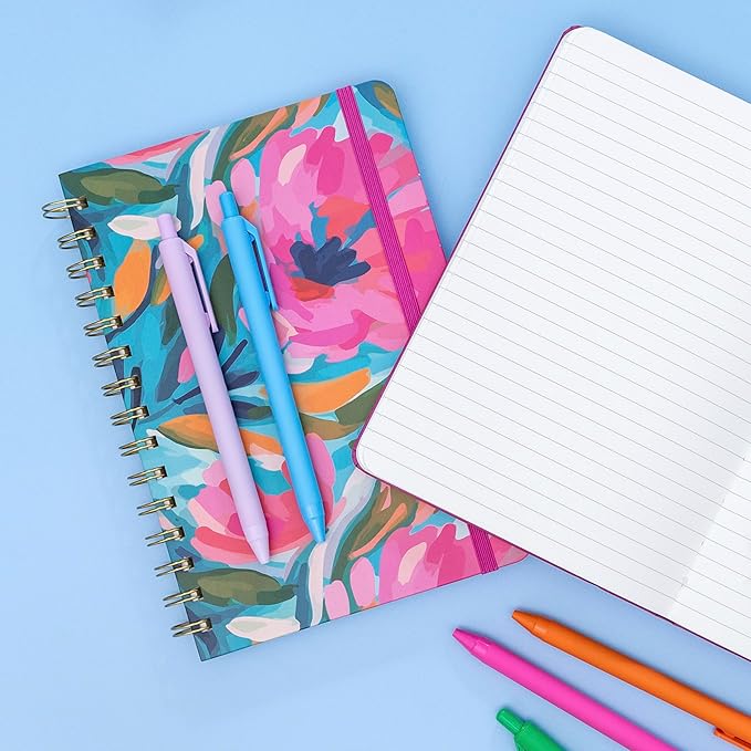 PAPERAGE Lined Spiral Journal Notebook, (Painted Floral), 160 Pages, Hardcover Journal for Women & Men, Medium 5.5 in x 8 in - 100 GSM, Thick Paper, Spiral Notebook for Work, School & Journaling