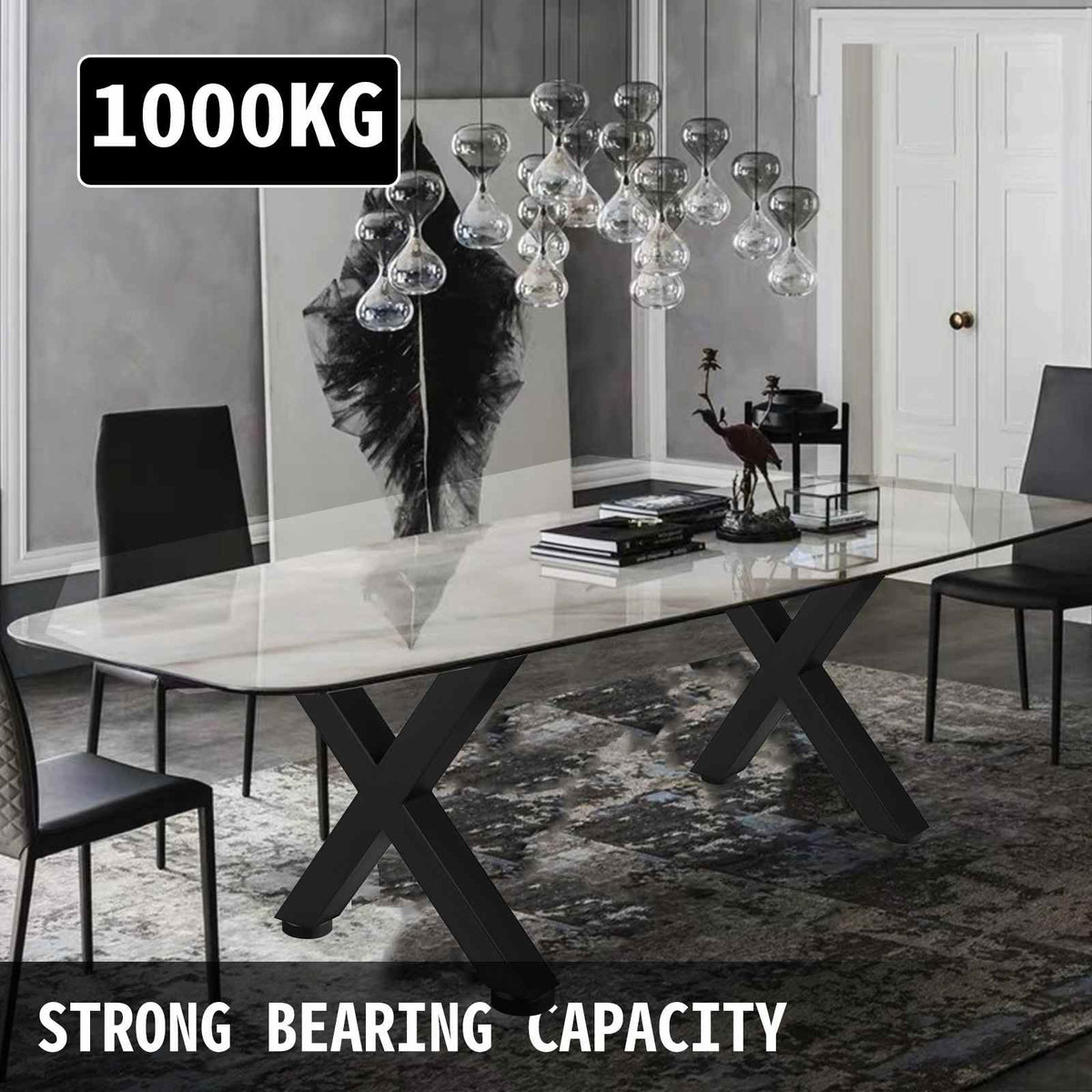 Set of 2 Steel Table Legs, 28\'\'Height 31\'\'Wide Dining Table Legs, Heavy Duty 3.1\" Square Box Section X Frame Table Legs, 28x31x3.1 Inch Black Color Industrial Country Style Metal Dining Leg