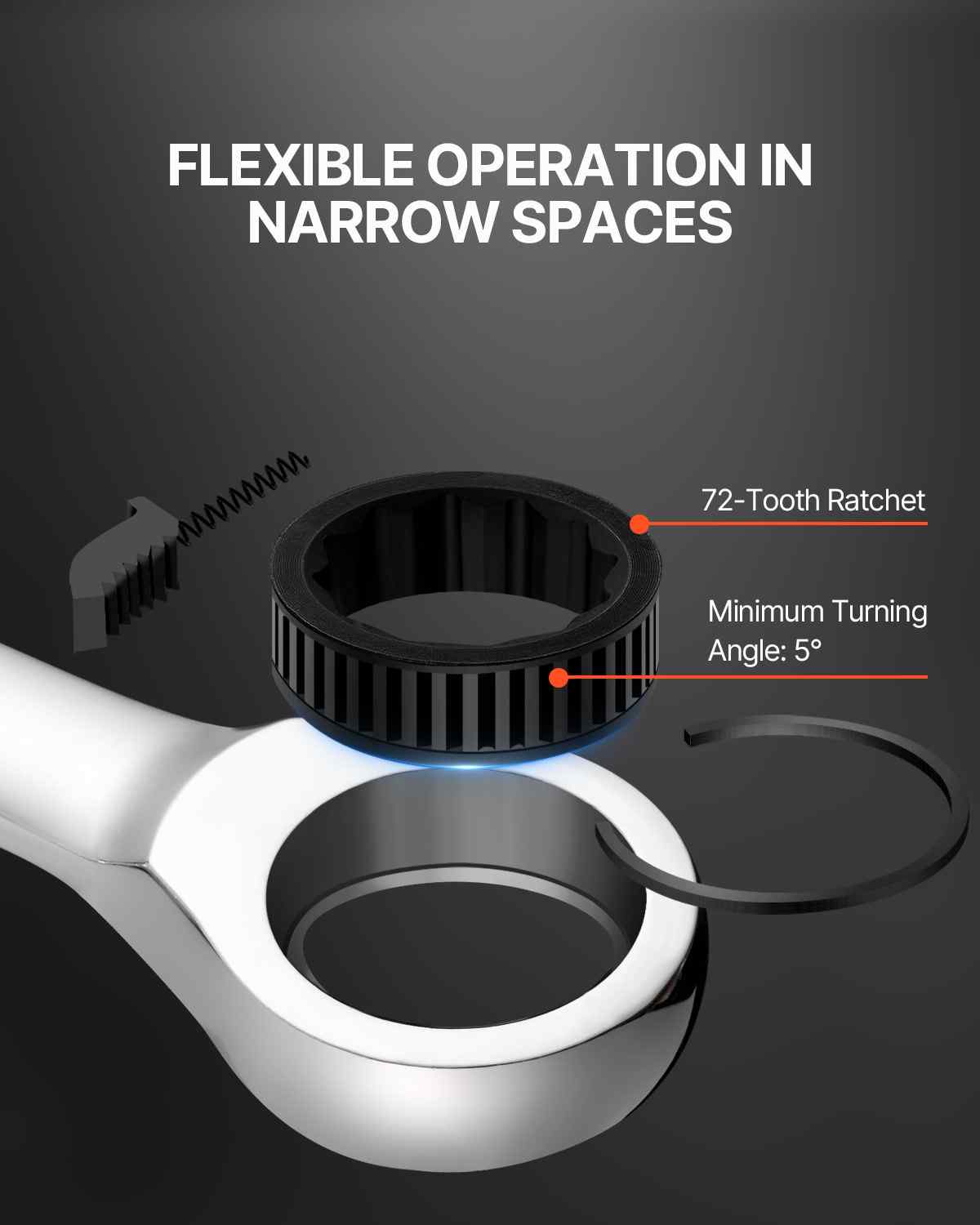 Combination Wrench Set, 8-Piece Ratcheting Wrench Set with Organizer Rack, Cr-V Steel Wrench Set Metric 8 mm to 19 mm, Ideal for General Household, Garage, Workshop, Auto Repairs, Emergency