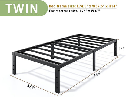 Metal Bed Frame Twin Size - 14 Inch Heavy-Duty Twin Platform Bed Frame No Box Spring Needed, Easy Assembly, Noise-Free, Sturdy Mattress Foundation, Underbed Storage Space
