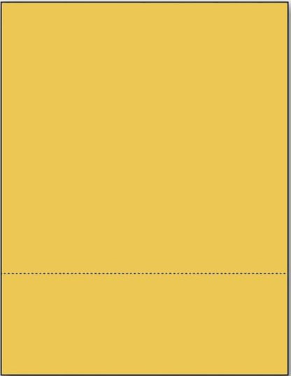 Limited Papers (TM) 8.5x11 Perforated Paper, 20/50 Pound, 75 GSM, Variety of Perforation Sizes and Colors, for Forms, Tickets, Postcards, Business Cards. (Gold, 2 up – 3.5” from bottom)