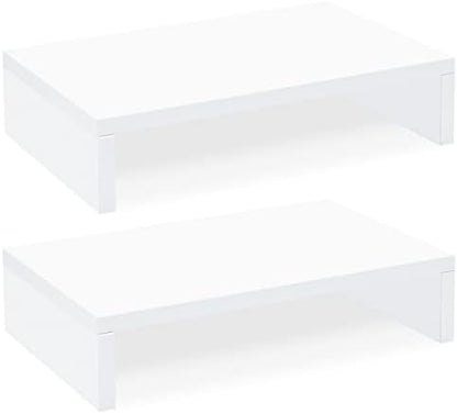 TEAMIX White Monitor Stand Riser, 2 Pack Wood