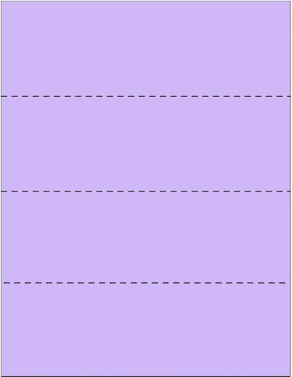 Limited Papers (TM) 8.5x11 Perforated Paper, Variety of Perforation Sizes and Colors, for Forms, Tickets, Postcards, Business Cards. (Lavender/orchid, 4 up - horizontal every 2.75")