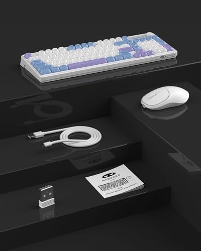 MageGee Wireless Gaming Keyboard and Mouse Combo V560, RGB Backlit Rechargeable Mechanical Feel 2.4GHz Quiet Blue White Purple Keyboard Mouse for Mac Laptop PC Gamer