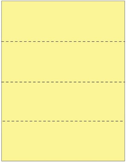 Limited Papers (TM) 8.5x11 Perforated Paper, 20/50 Pound, 75 GSM, Variety of Perforation Sizes and Colors, for Forms, Tickets, Postcards. (Canary, 4 up - horizontal every 2.75")