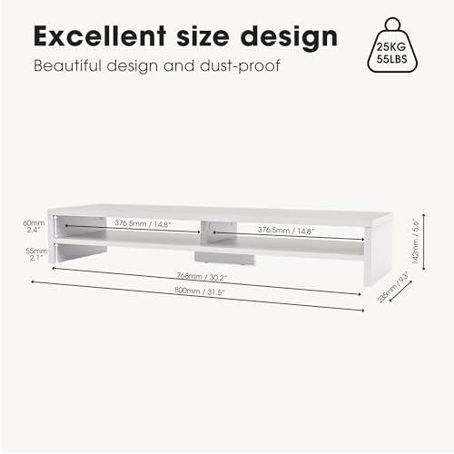 Fenge 31.5 Inch Dual Monitor Stand Riser for Desk, White
