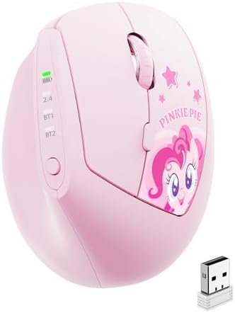 My Little Pony Ergonomic Vertical Mouse, VM01 Dual-Mode (2.4GHz/Bluetooth) Wireless Silent Mouse with LED Battery Indicator, 6 Buttons Silent Clicking Mouse for Wrist Comfort, PC, Laptop, Mac (Pink)