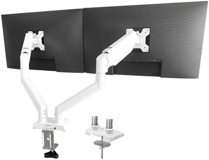 Dual Monitor Arms, Gas Spring Monitor Arms for 2 Monitors up to 34" Curved/Flat, 22lbs per Arm, VESA Mount 75x75 100x100mm, C-Clamp & Grommet Base, Adjustable Tilt/Swivel/Rotation White