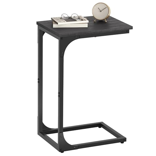 VASAGLE C-Shaped End Table, Small Side Table for Couch, Sofa Table with Metal Frame for Living Room, Bedroom, Bedside, Misty Gray and Black