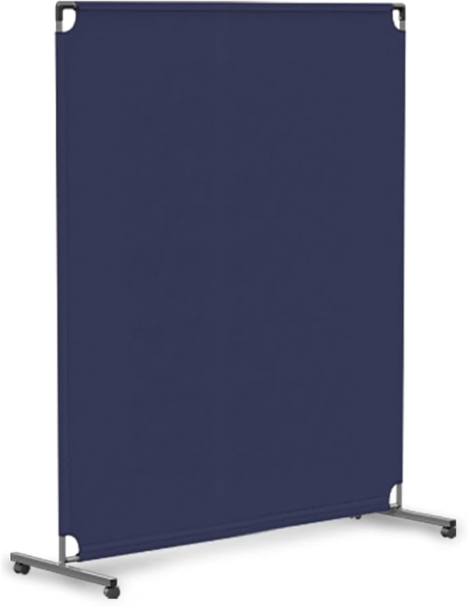 Steel-AID 50-inch Rolling Privacy Room Divider - Freestanding Office Wall Partition with Non See-Through Blackout Screen - Sturdy & Durable Iron Frame - Rolling Wheels - Black, White, Gray & Blue
