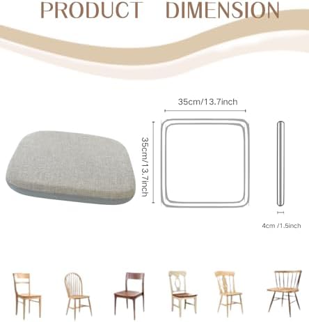High Resilience Memory Foam Chair Cushion 13"x13"x2" Set of 2 Square Chair Pads and Washable Cover Non Slip Seat Cushions for Indoor Dining Room Kitchen and Office Chairs (Khaki,13"x13")