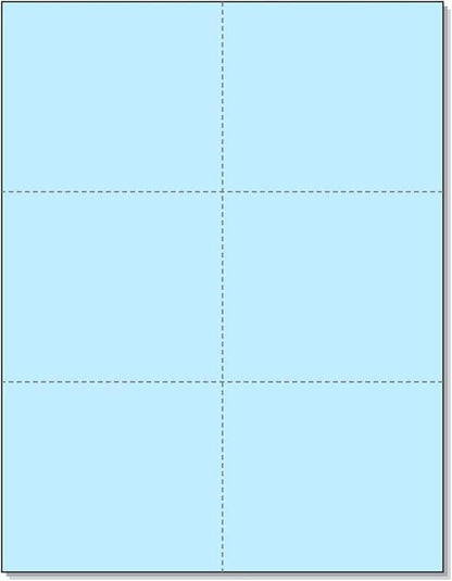 Limited Papers (TM) 8.5x11 Perforated Paper, 20/50 Pound, 75 GSM, Variety of Perforation Sizes and Colors, for Forms, Tickets, Postcards, Business Cards. (Blue, 6 up)