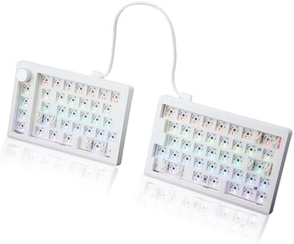 GMK70 Split Mechanical Keyboard Kit,VIA Programmable Wireless Keyboard BT5.0/2.4Ghz/Wired Alice-Layout Barebones 65% Gasket Mounted HotSwap PCB NKRO RGB Ergonomic Gaming Kit with Knob (White)