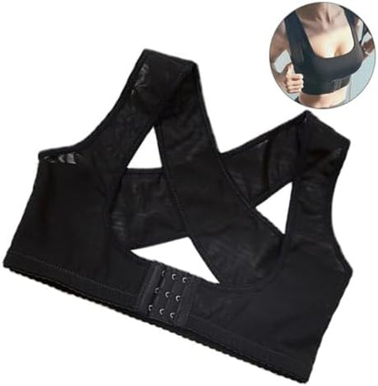 Women Back Posture Corrector Brace Adjustable Nylon Spandex Black