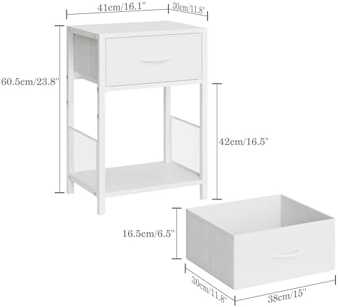 YAUKOMEL Nightstand Set of 2 with Fabric Drawer, White Bedside Table