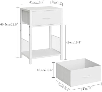 YAUKOMEL Nightstand Set of 2 with Fabric Drawer, White Bedside Table