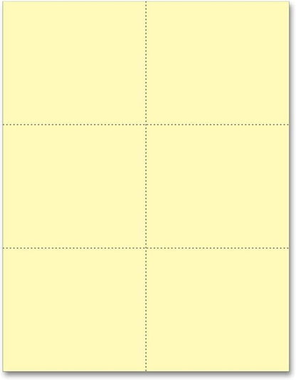 Limited Papers (TM) 8.5x11 Perforated Paper, 20/50 Pound, 75 GSM, Variety of Perforation Sizes and Colors, for Forms, Tickets, Postcards, Business Cards. (Canary, 6 up)