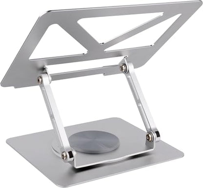 360 Rotating Aluminum Laptop Stand, Adjustable & Foldable Ergonomic Computer Stand, Compatible with MacBook, iPad, Dell, HP up to 16 Inches for Home & Office, Silver