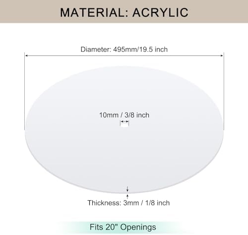 Round Lampshade Diffuser, 19.5" Diameter with 3/8" Center Hole Diffuser Lamp Shade for Drum Style Lampshades Pendants Softening Light, Frosted White Acrylic, Fits 20" Openings