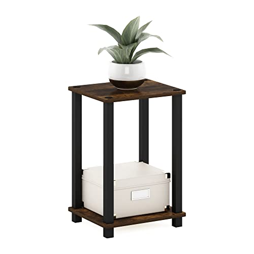 Simplistic 1-Tier End Side Night Stand/Bedside Table with Plastic Poles, Amber Pine/Black