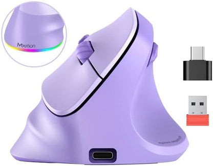 MEETION Ergonomic Wireless Mouse, Bluetooth Vertical Mouse with RGB, Purple