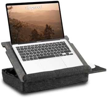 Vigo Wood Laptop Stand with Cushion and Adjustable Incline, Work Desk with Storage and Mousepad Drawer (Cambridge-Black)