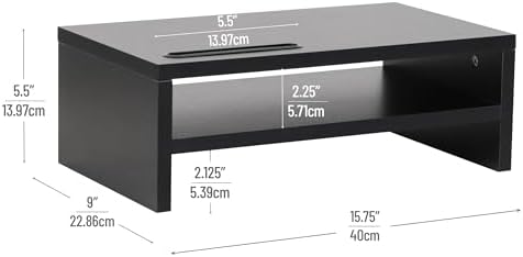 Mind Reader Monitor Stand with Phone Slot and Storage Shelf, Desktop Riser, 88 lb Capacity, MDF Wood, Black
