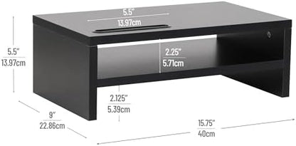 Mind Reader Monitor Stand with Phone Slot and Storage Shelf, Desktop Riser, 88 lb Capacity, MDF Wood, Black