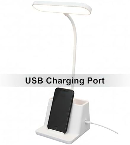 Dual Pen-Holder LED Desk Lamp — USB Charging, Eye-Care Soft Light, 3-Color Touch Dimming & 360° Flexible Neck | Desk Lamp for Study, Office & Bedside (S Plug-in)