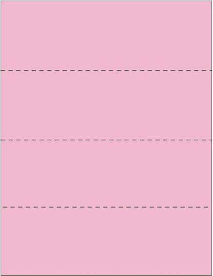 Limited Papers (TM) 8.5x11 Perforated Paper, 20/50 Pound, 75 GSM, Variety of Perforation Sizes and Colors, for Forms, Tickets, Postcards, Business Cards. (Pink, 4 up - horizontal every 2.75")