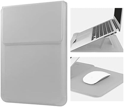 HoYiXi 14 Inch Laptop Sleeve Case Leather Bag with Stand Compatible with Mac Book Pro 14 2021/ASUS Vivobook 14/HP Pavilion X360/IdeaPad 14/Dell HP ASUS Acer Huawei Matebook 14'' PC, Silver