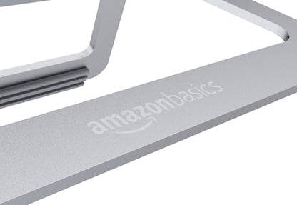 Amazon Basics Aluminum Portable Foldable Height Adjustable Laptop Stand for Devices up to 13", Silver