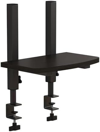 Adjustable Clamp-On Monitor Riser for Desk, Height Adjustable Monitor Stand with Space-Saving Design, Black MDF Shelf for Home Office, Workstation, and Study Setup (Black)