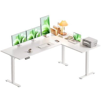 63 Inch L Shaped Electric Standing Desk, Home Office, White