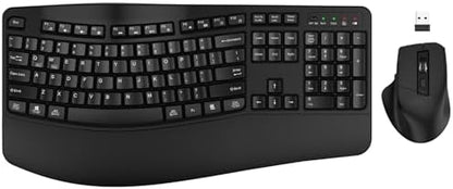 Wireless Keyboard and Mouse Combo, EDJO 2.4G Full-Sized Wave Keys Ergonomic Keyboard and Wireless Optical Mouse, Energy-Saving Wireless Mouse Keyboard for Computer, Mac, Laptop, PC, Windows(Black)