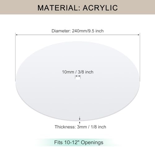 Round Lampshade Diffuser, 9.5" Diameter with 3/8" Center Hole Diffuser Lamp Shade for Drum Style Lampshades Pendants Softening Light, Frosted White Acrylic, Fits 10-12" Openings