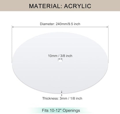 Round Lampshade Diffuser, 9.5" Diameter with 3/8" Center Hole Diffuser Lamp Shade for Drum Style Lampshades Pendants Softening Light, Frosted White Acrylic, Fits 10-12" Openings