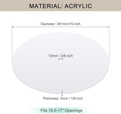 Round Lampshade Diffuser, 15" Diameter with 3/8" Center Hole Diffuser Lamp Shade for Drum Style Lampshades Pendants Softening Light, Frosted White Acrylic, Fits 15.5-17" Openings