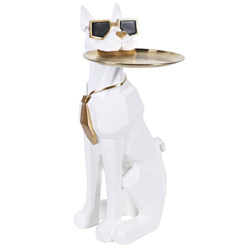White 27-Inch Dog Side Table, Butler Statue with Tray & Tissue Holder