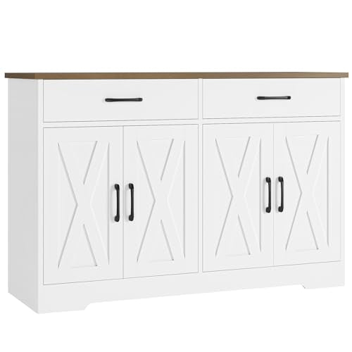 47" W Kitchen Sideboard Buffet Cabinet with Storage Drawers, White