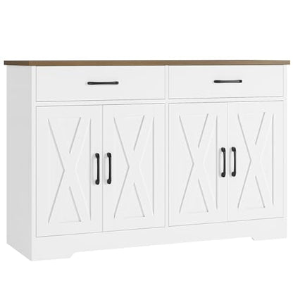 47" W Kitchen Sideboard Buffet Cabinet with Storage Drawers, White
