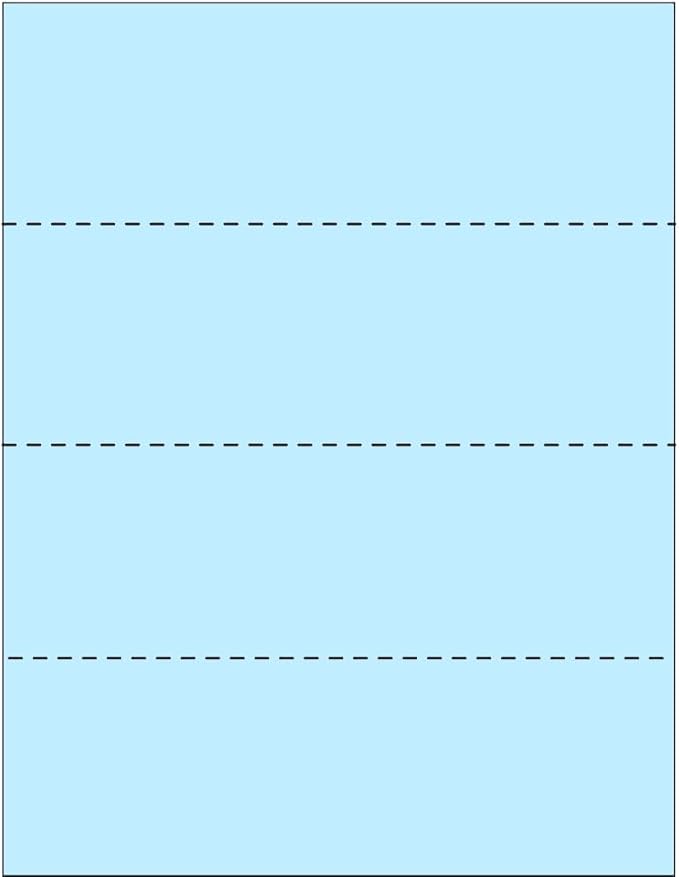 Limited Papers (TM) 8.5x11 Perforated Paper, 20/50 Pound, 75 GSM, Variety of Perforation Sizes and Colors, for Forms, Tickets, Postcards, Business Cards. (Blue, 4 up - horizontal every 2.75")