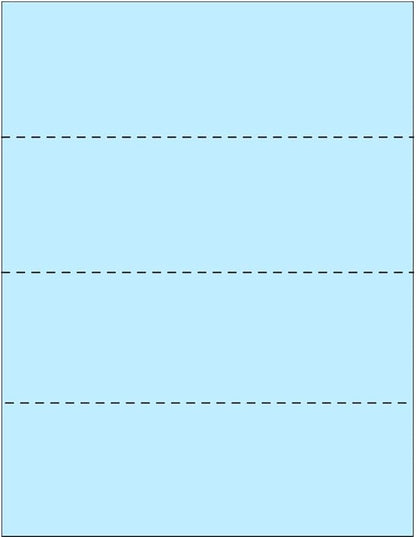 Limited Papers (TM) 8.5x11 Perforated Paper, 20/50 Pound, 75 GSM, Variety of Perforation Sizes and Colors, for Forms, Tickets, Postcards, Business Cards. (Blue, 4 up - horizontal every 2.75")