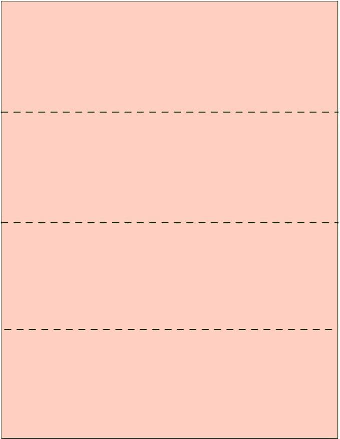 Limited Papers (TM) 8.5x11 Perforated Paper, 20/50 Pound, 75 GSM, Variety of Perforation Sizes and Colors, for Forms, Tickets, Postcards, Business Cards. (Peach, 4 up - horizontal every 2.75")