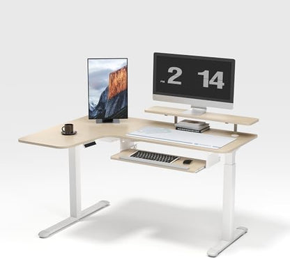 EUREKA ERGONOMIC 55 Inch L Shaped Electric Standing Desk, Height Adjustable Computer Gaming Desk with Keyboard Tray, Mouse Pad, Home Office Work, Maple Wood, Left Side