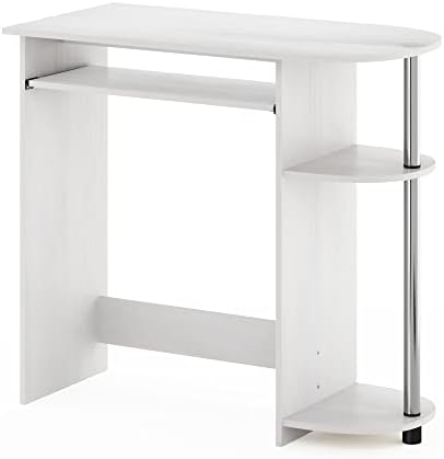 Furinno Simplistic Easy Assembly Computer Desk, with Keyboard Tray, White Oak/Stainless Steel