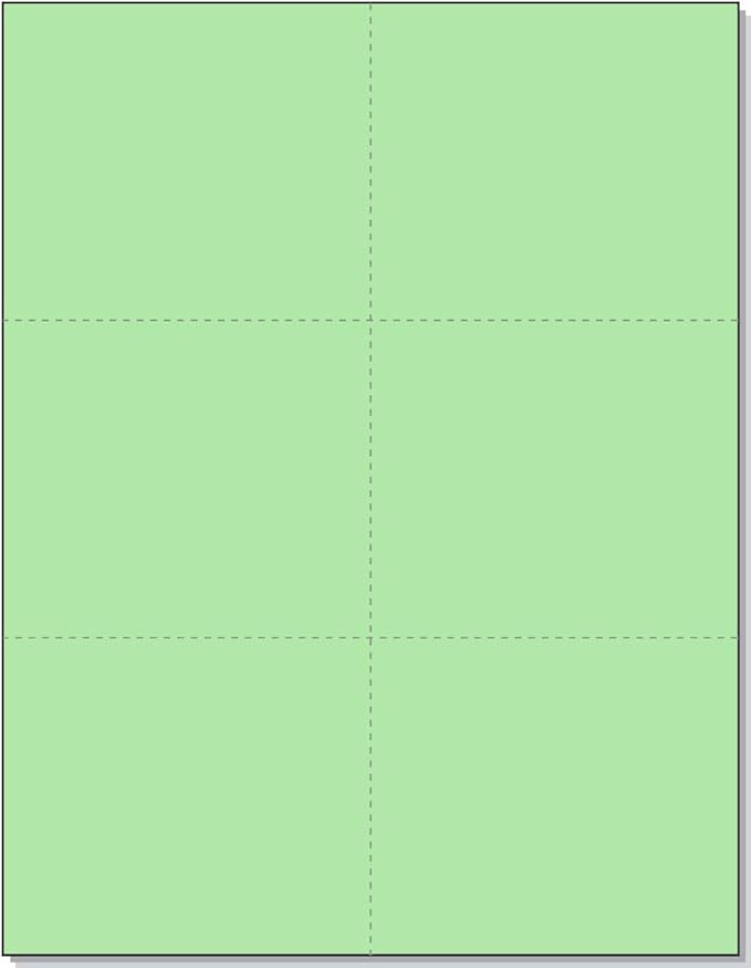 Limited Papers (TM) 8.5x11 Perforated Paper, 20/50 Pound, 75 GSM, Variety of Perforation Sizes and Colors, for Forms, Tickets, Postcards, Business Cards. (Green, 6 up)