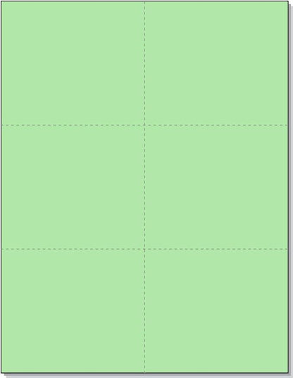 Limited Papers (TM) 8.5x11 Perforated Paper, 20/50 Pound, 75 GSM, Variety of Perforation Sizes and Colors, for Forms, Tickets, Postcards, Business Cards. (Green, 6 up)